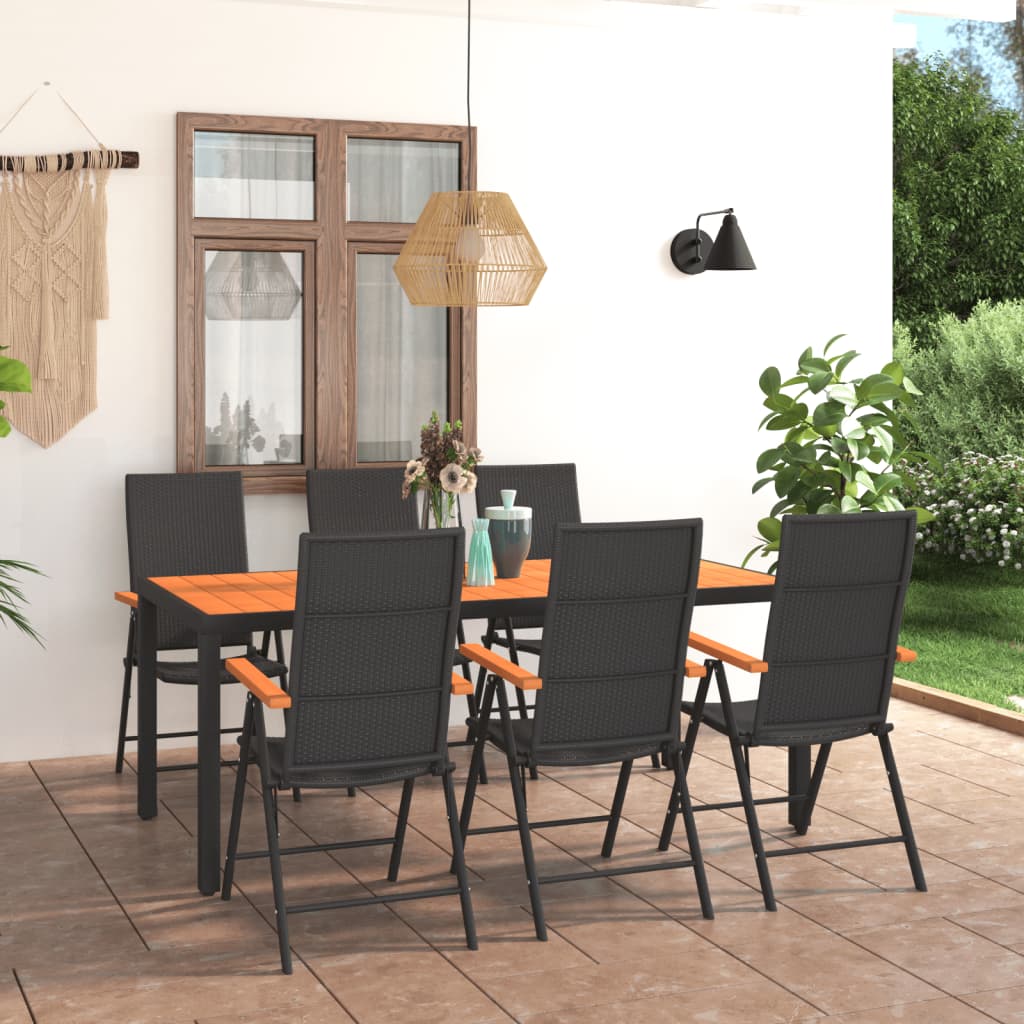 vidaXL 7 Piece Patio Dining Set Black and Brown-0