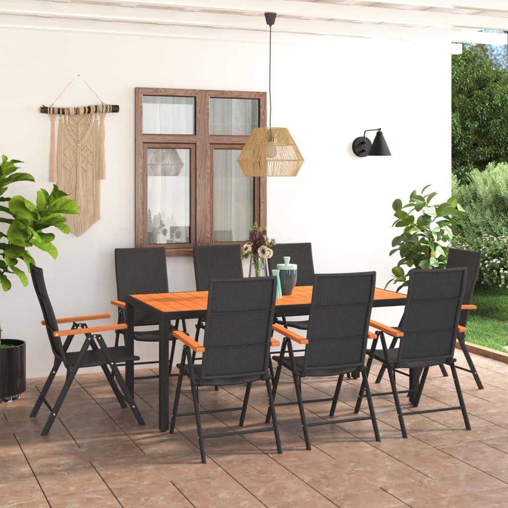 vidaXL 9 Piece Patio Dining Set Black and Brown-1