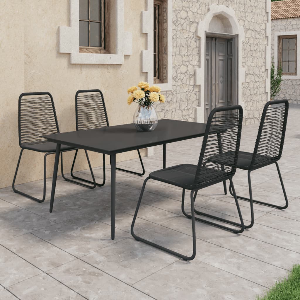 vidaXL Patio Dining Set Table and Chairs Patio Furniture Set PVC Rattan Black-3