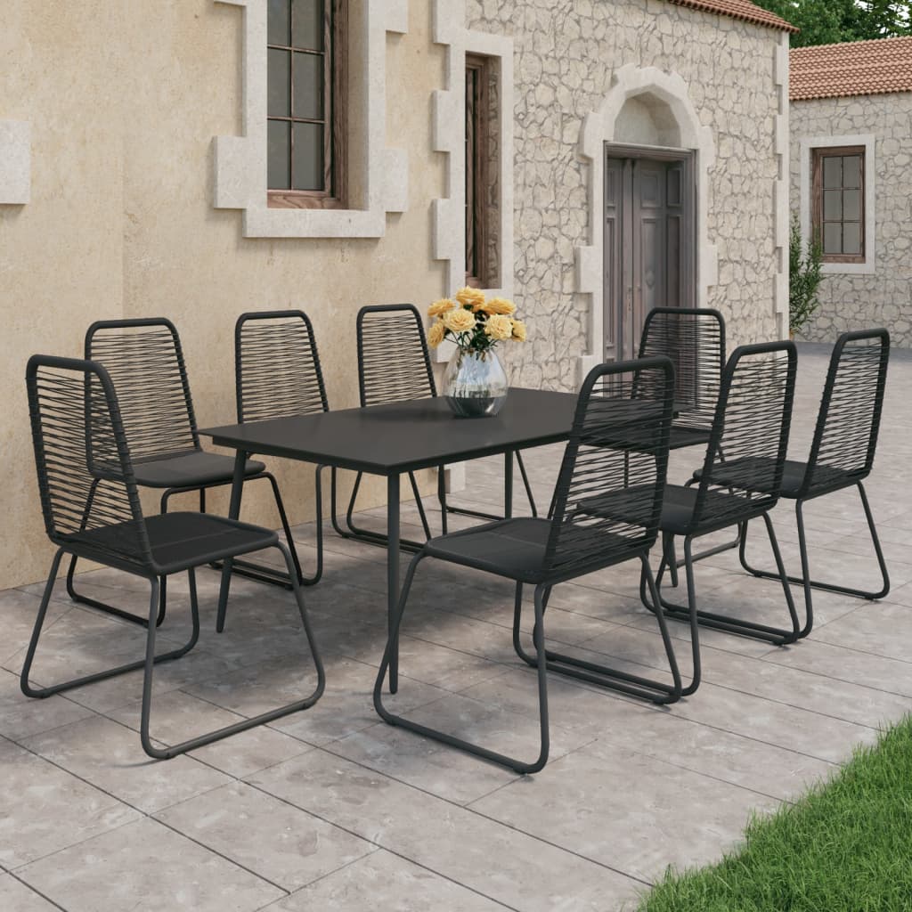 vidaXL Patio Dining Set Table and Chairs Patio Furniture Set PVC Rattan Black-12