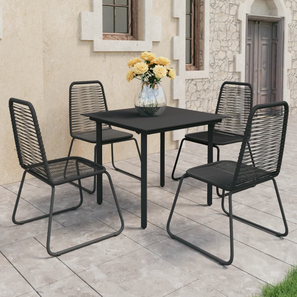 vidaXL Patio Dining Set Table and Chairs Patio Furniture Set PVC Rattan Black-45