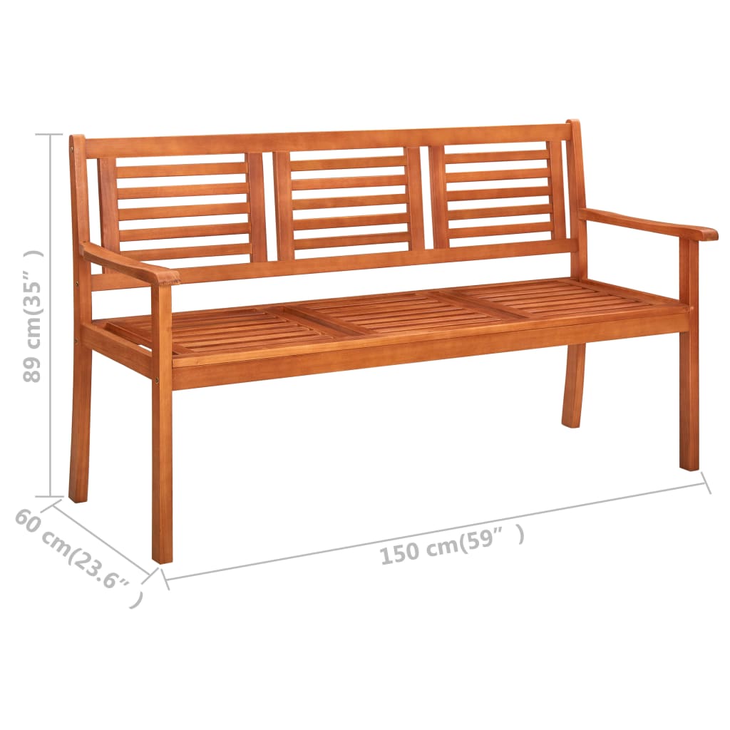 vidaXL Outdoor Patio Bench Loveseat Chair with Armrest Solid Wood Eucalyptus-6