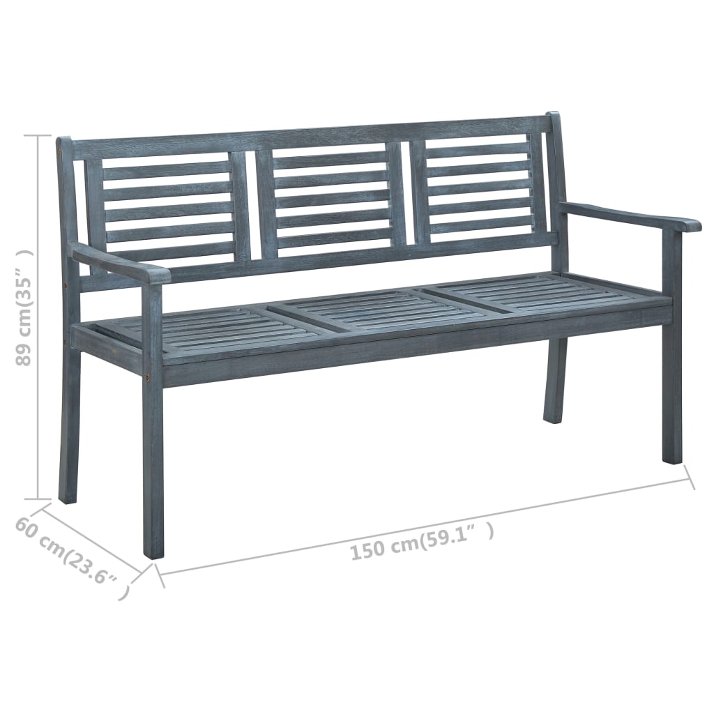 vidaXL Outdoor Patio Bench Loveseat with Armrest Gray Solid Wood Eucalyptus-7