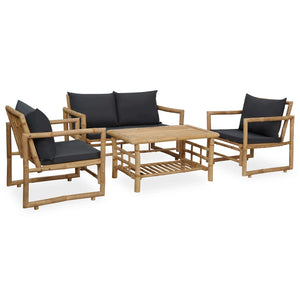 vidaXL Patio Lounge Set Outdoor Sectional Sofa 4 Piece with Cushions Bamboo-1