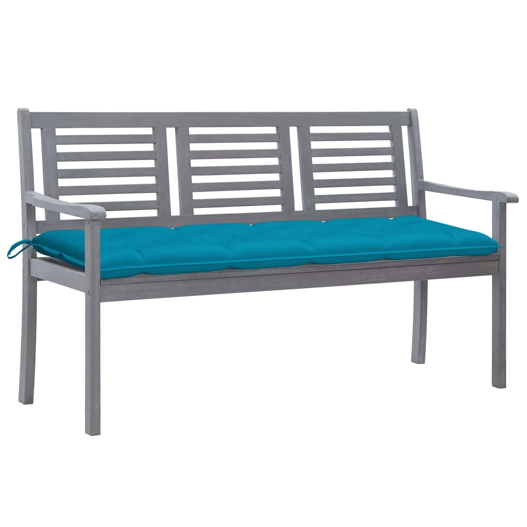 vidaXL Patio Furniture 3 Seater Outdoor Bench with Cushion Eucalyptus Wood-61