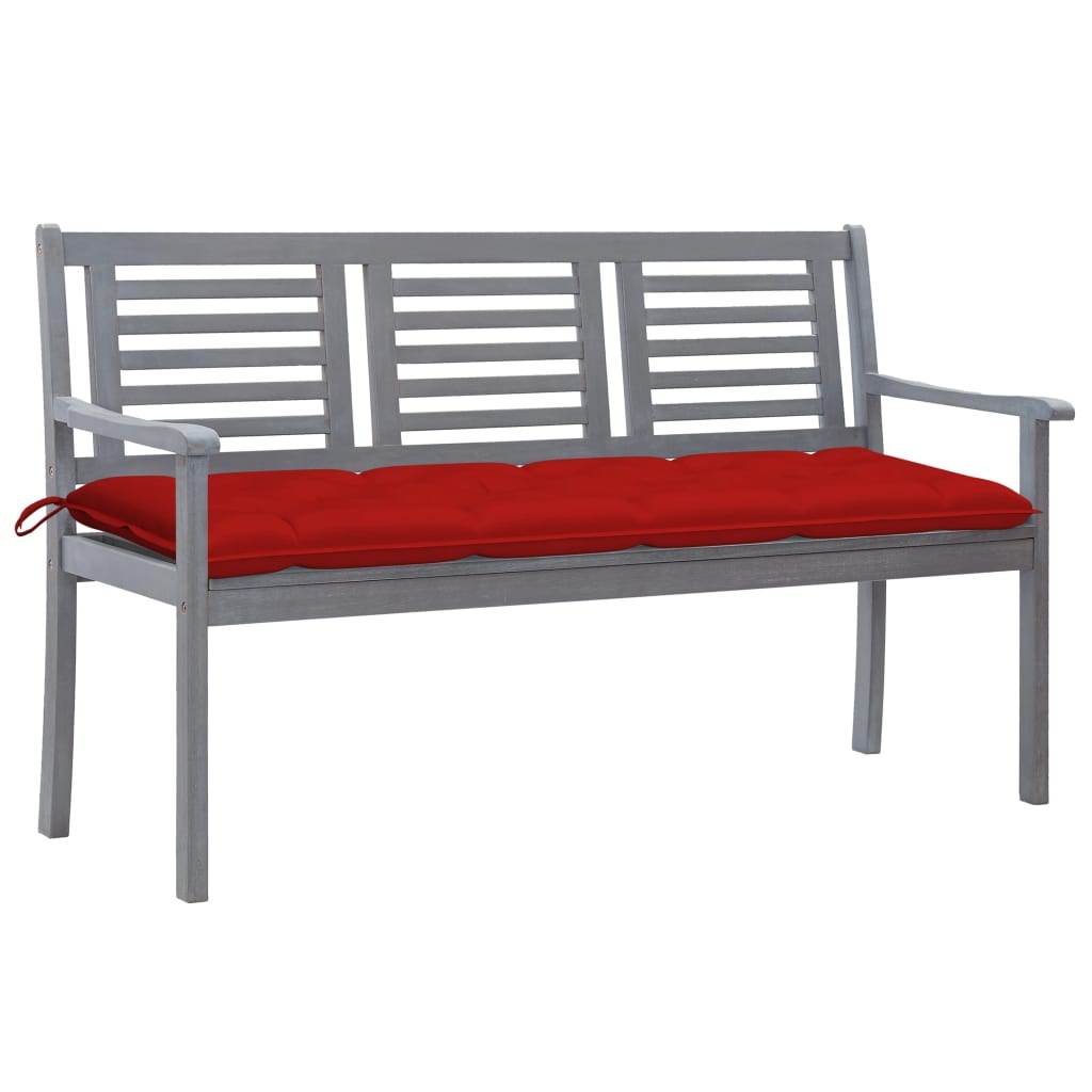 vidaXL Patio Furniture 3 Seater Outdoor Bench with Cushion Eucalyptus Wood-25