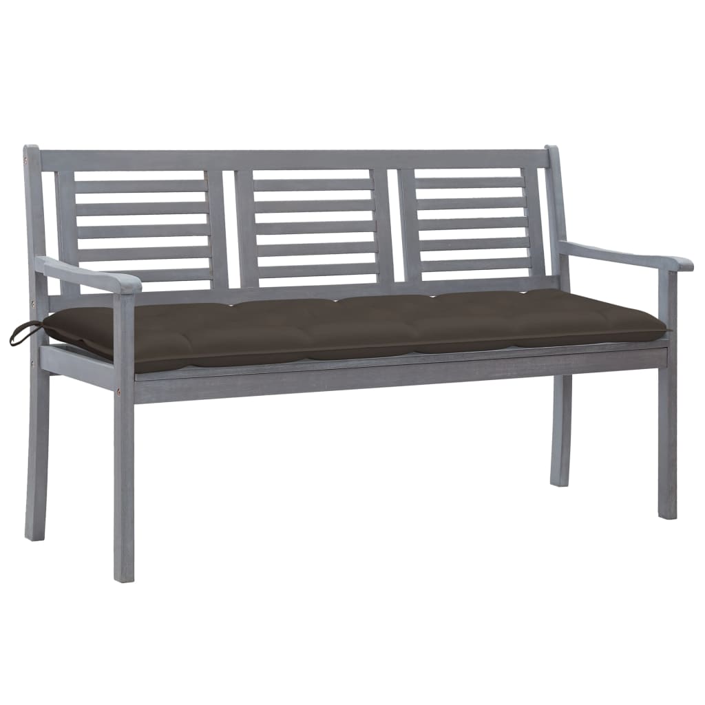 vidaXL Patio Furniture 3 Seater Outdoor Bench with Cushion Eucalyptus Wood-37