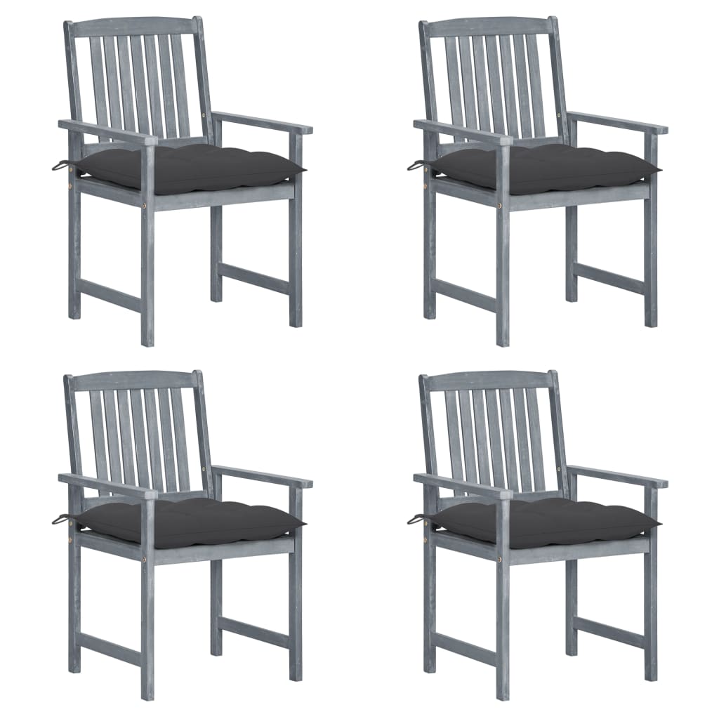 vidaXL Patio Chairs Outdoor Dining Chair with Cushions Gray Solid Wood Acacia-73