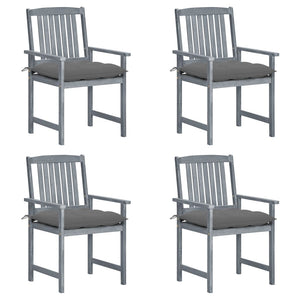 vidaXL Patio Chairs Outdoor Dining Chair with Cushions Gray Solid Wood Acacia-44