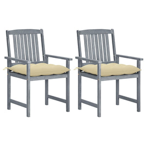 vidaXL Patio Chairs Outdoor Dining Chair with Cushions Gray Solid Wood Acacia-75