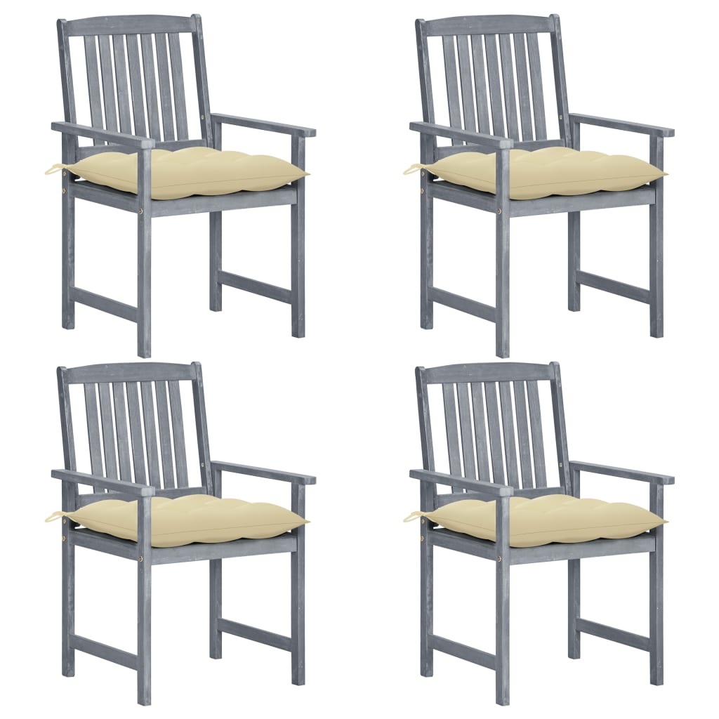 vidaXL Patio Chairs Outdoor Dining Chair with Cushions Gray Solid Wood Acacia-63