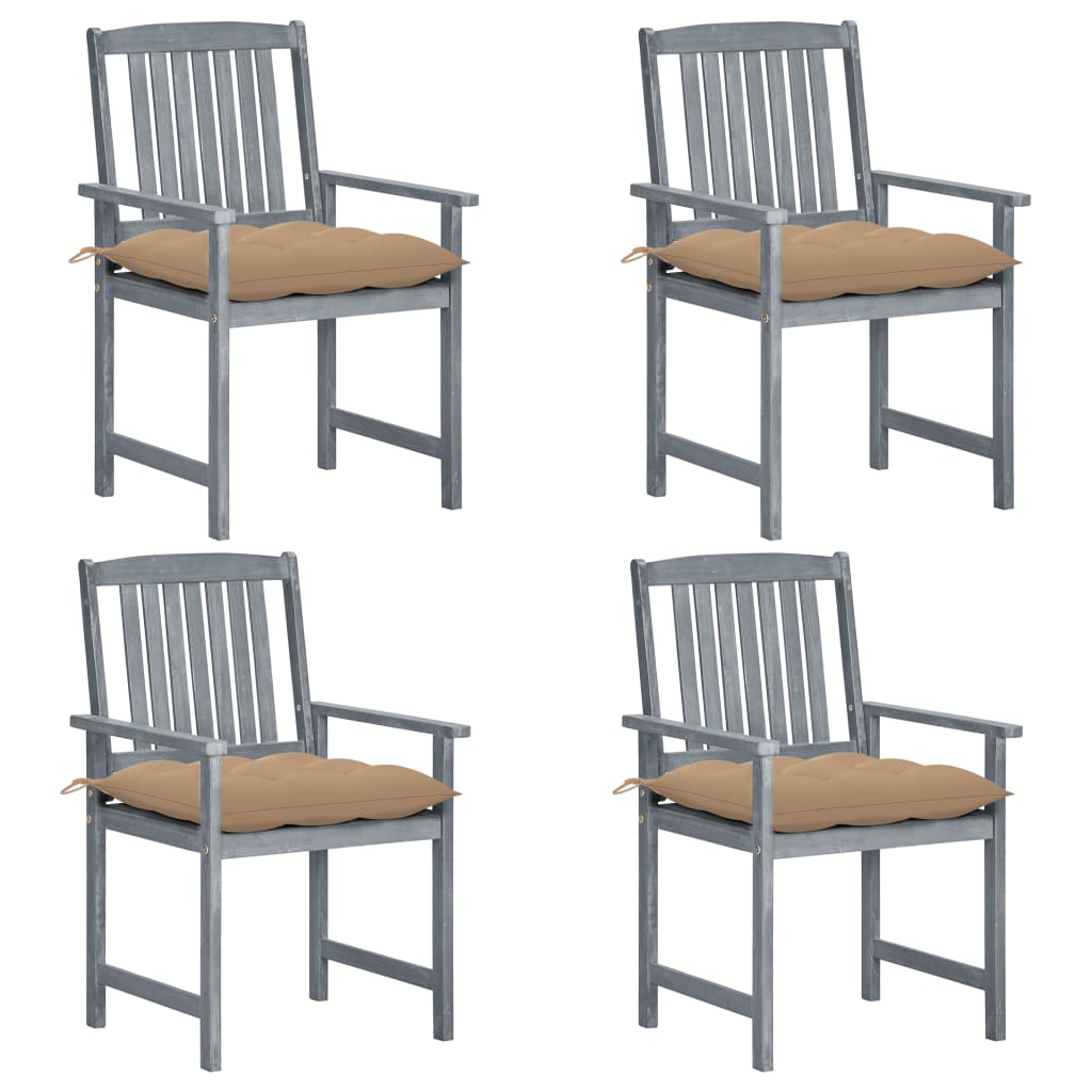 vidaXL Patio Chairs Outdoor Dining Chair with Cushions Gray Solid Wood Acacia-62