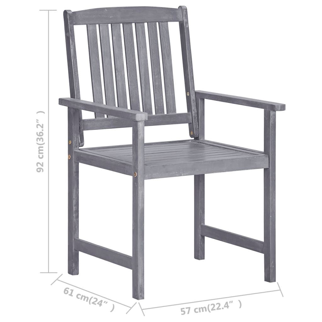 vidaXL Patio Chairs Outdoor Dining Chair with Cushions Gray Solid Wood Acacia-80