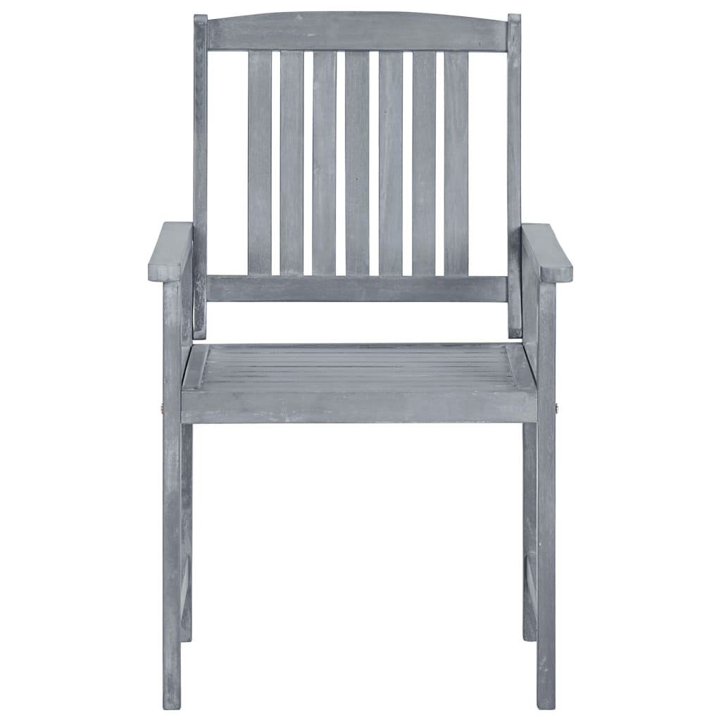 vidaXL Patio Chairs Outdoor Dining Chair with Cushions Gray Solid Wood Acacia-77