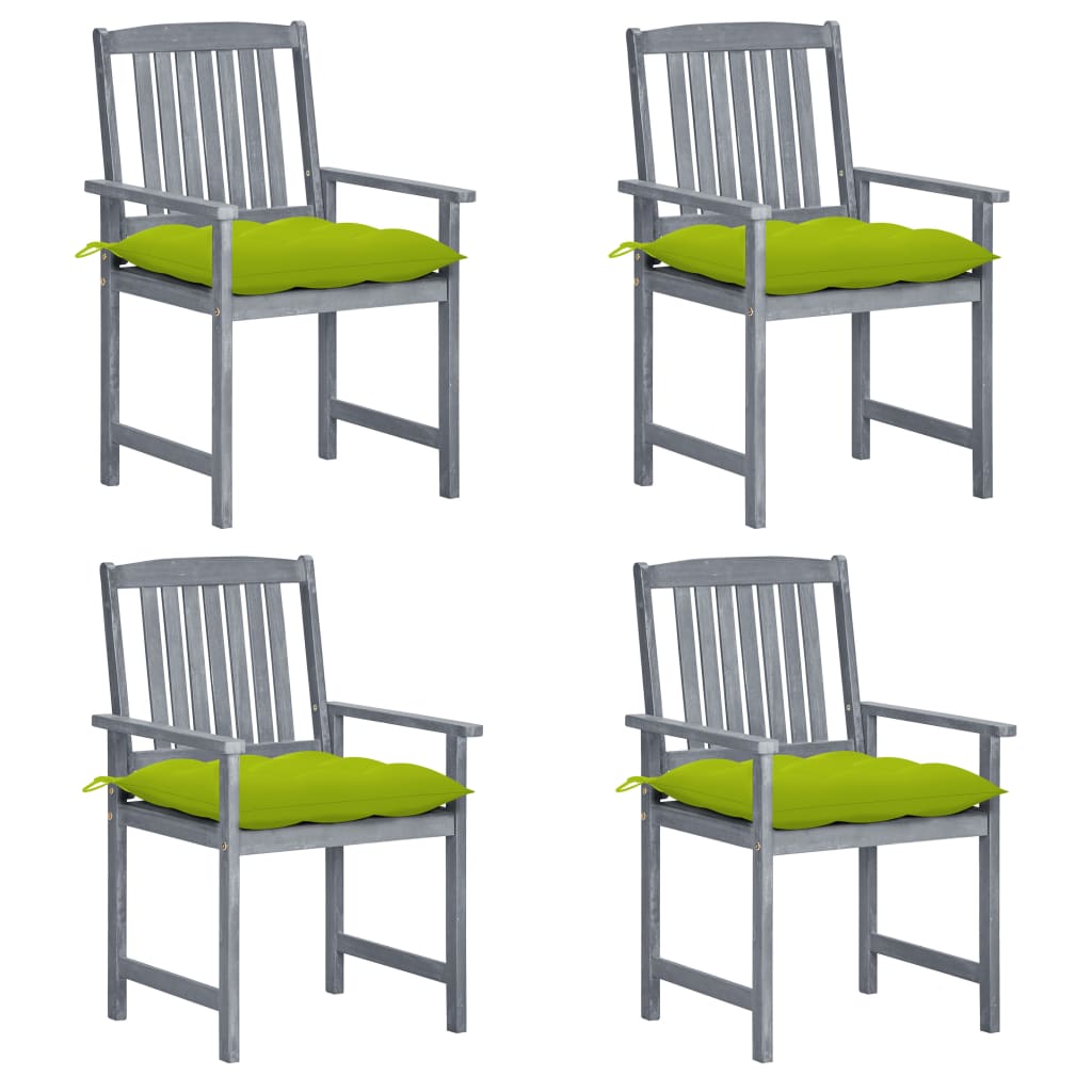 vidaXL Patio Chairs Outdoor Dining Chair with Cushions Gray Solid Wood Acacia-81