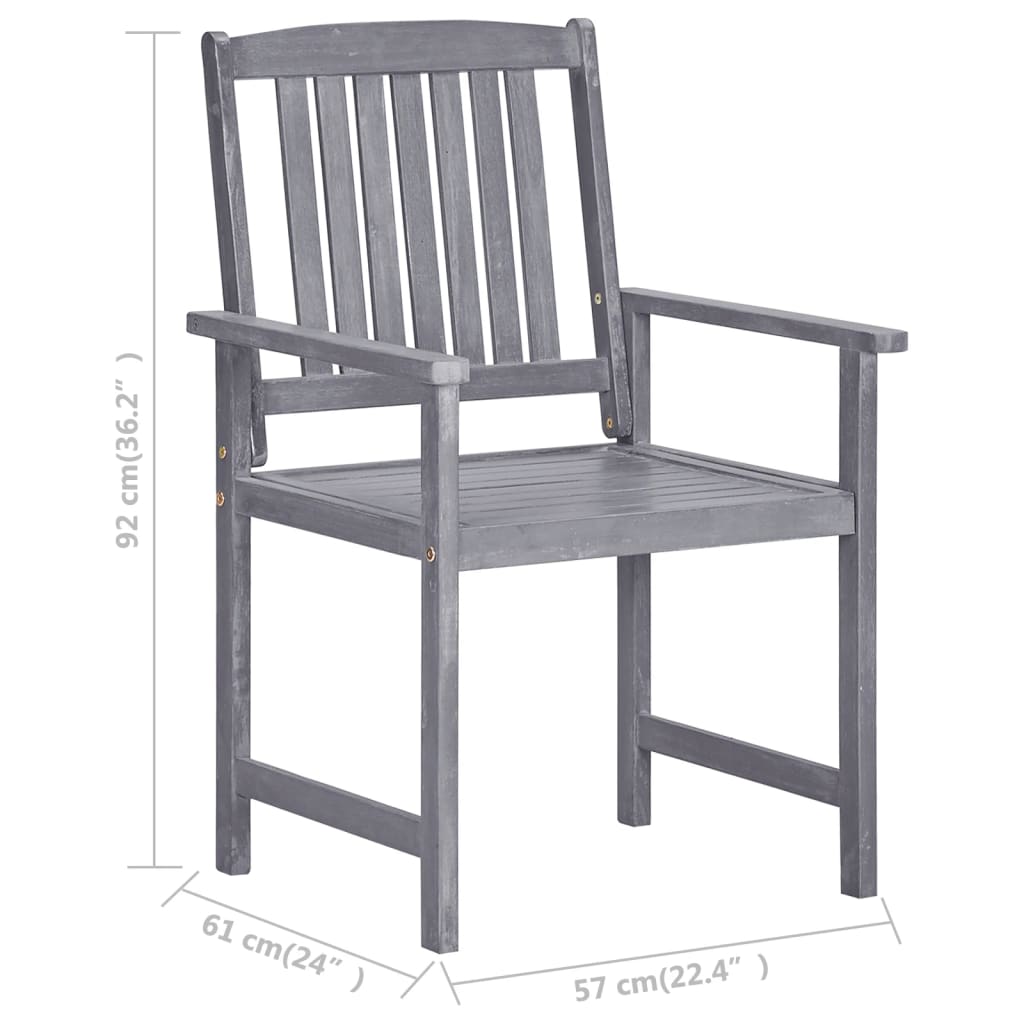 vidaXL Patio Chairs Outdoor Dining Chair with Cushions Gray Solid Wood Acacia-86