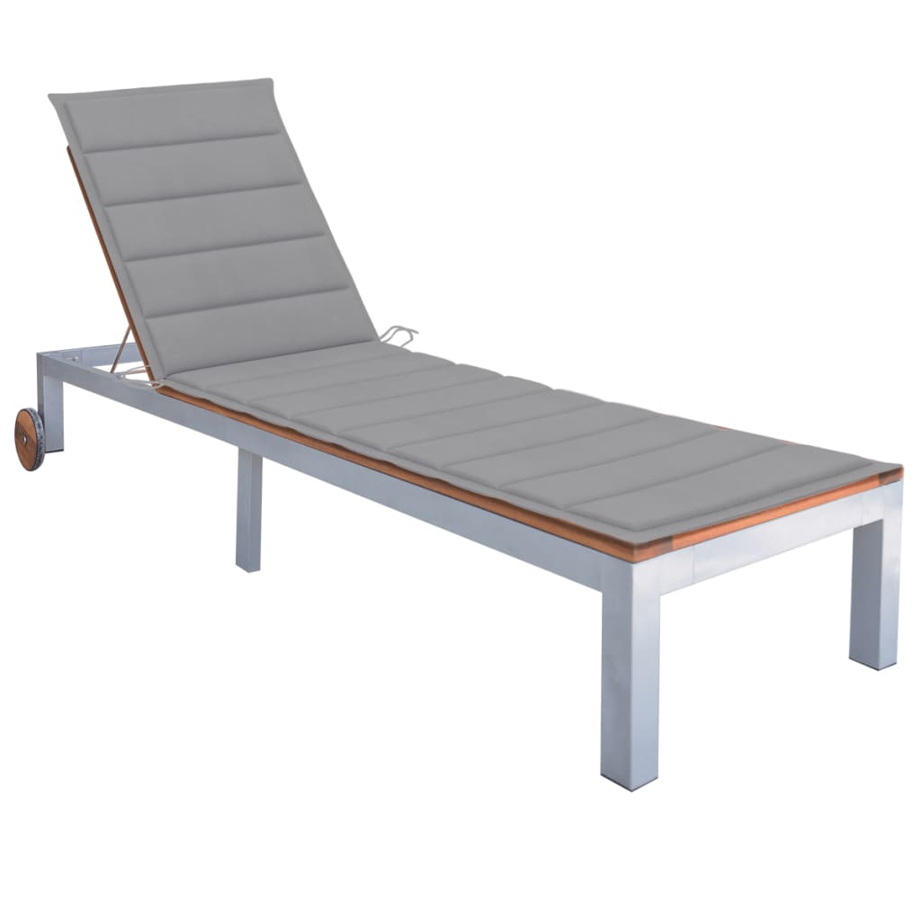 vidaXL Patio Lounge Chair Sunlounger Sunbed with Cushion Solid Acacia Wood-99