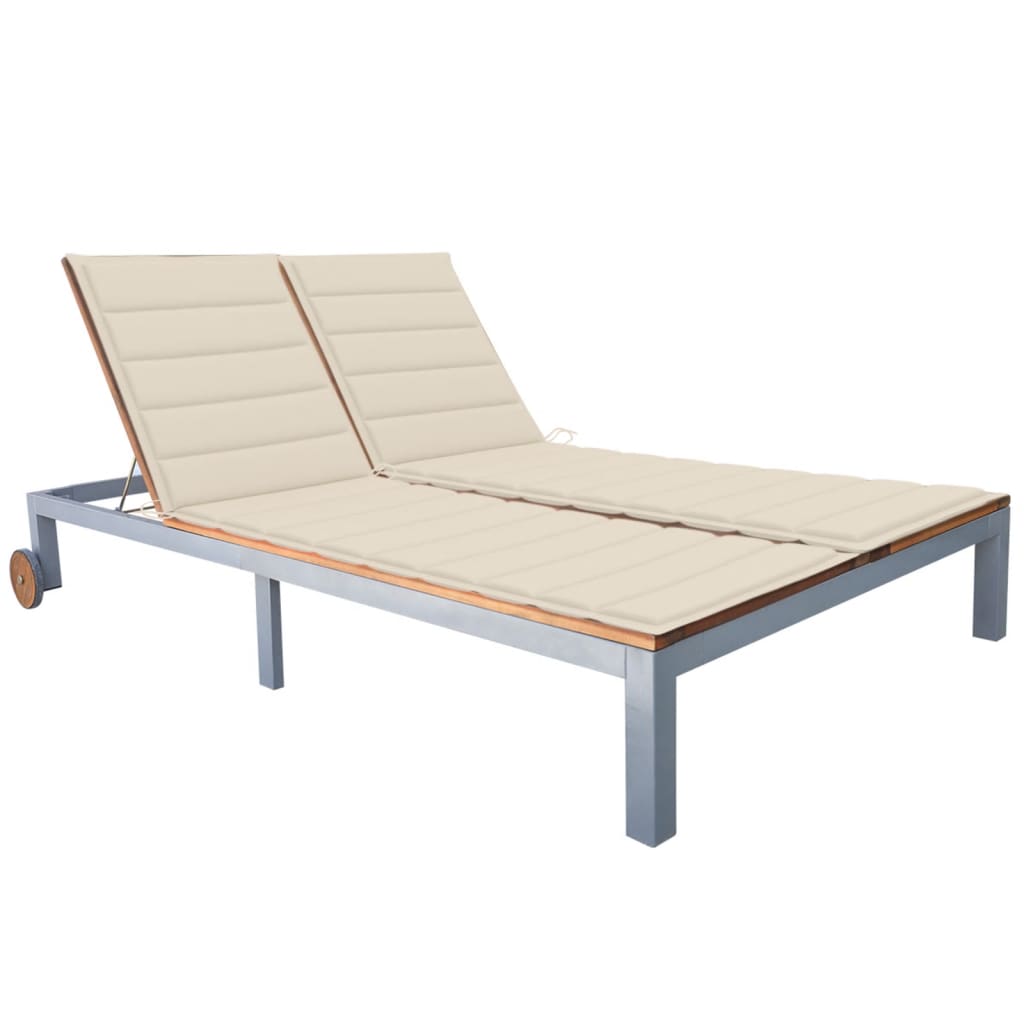 vidaXL Patio Lounge Chair Sunlounger Sunbed with Cushion Solid Acacia Wood-21