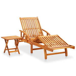 vidaXL Patio Sun Lounger with Table and Cushion Solid Wood Acacia-0