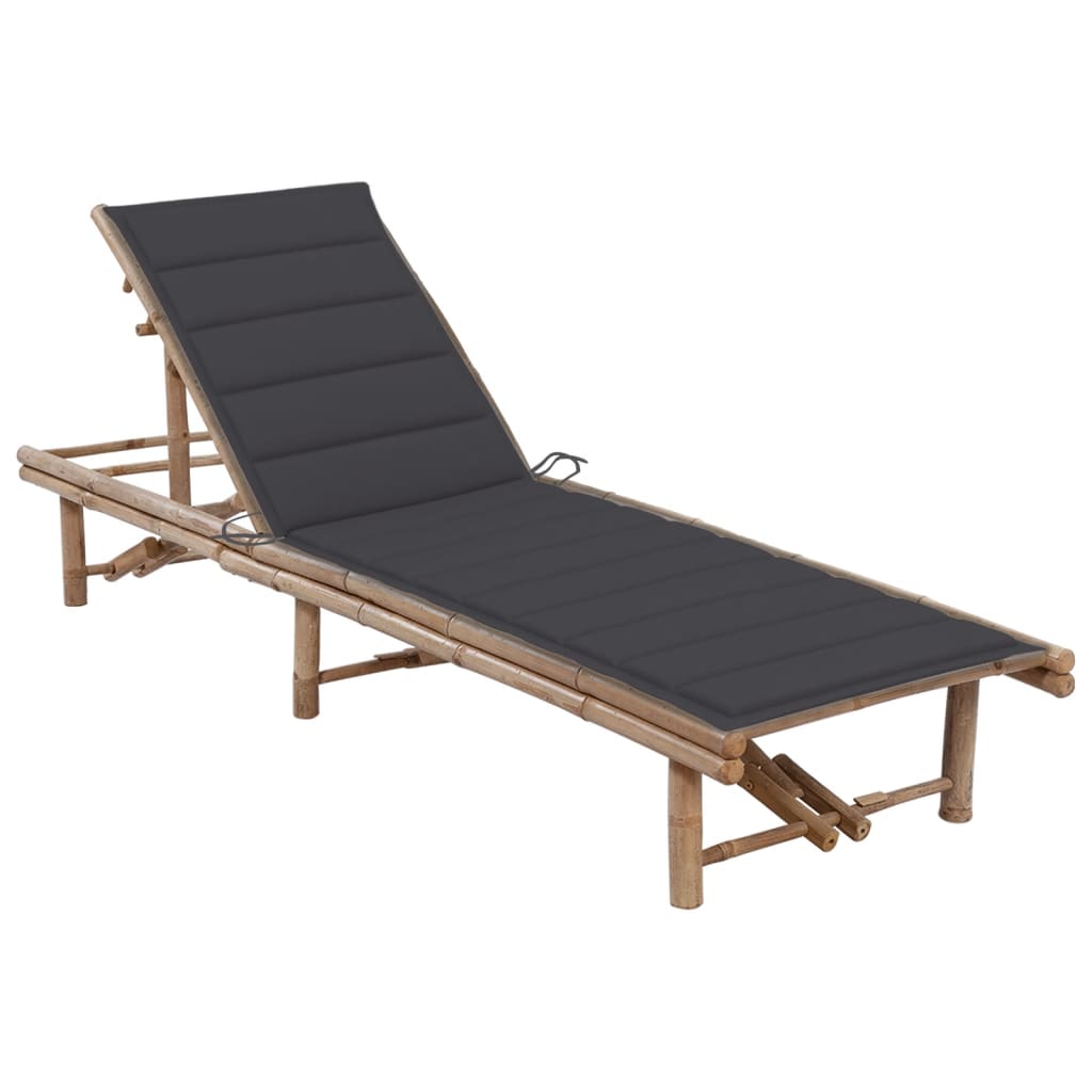 vidaXL Patio Lounge Chair Porch Sunbed Poolside Sunlounger with Cushion Bamboo-43