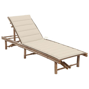 vidaXL Patio Lounge Chair Porch Sunbed Poolside Sunlounger with Cushion Bamboo-35