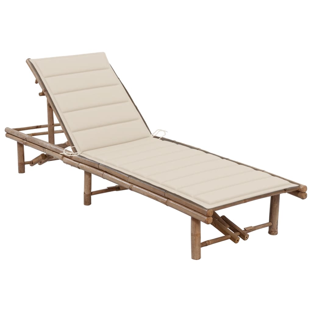 vidaXL Patio Lounge Chair Porch Sunbed Poolside Sunlounger with Cushion Bamboo-56