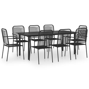 vidaXL Patio Dining Set Black Glass and Steel Seat 3/5/7/9 Piece Multi Sizes-32