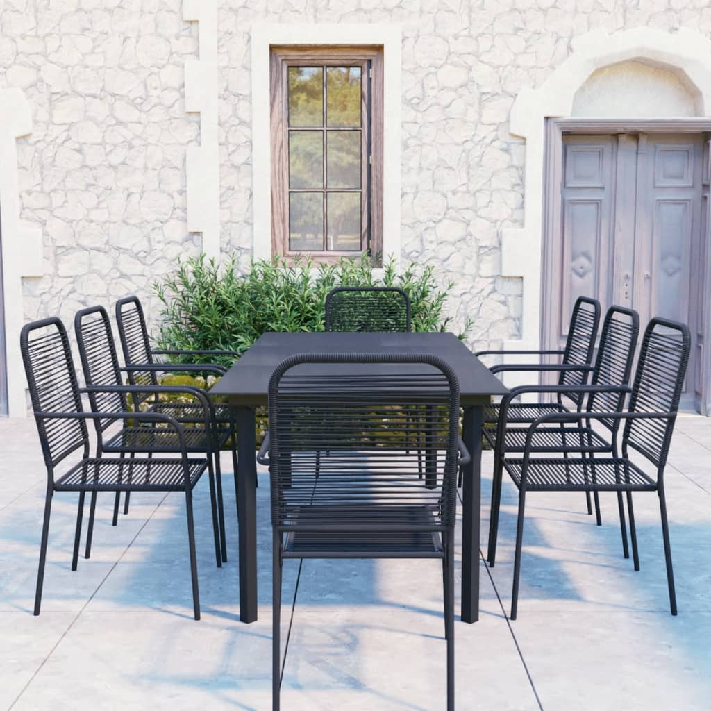 vidaXL Patio Dining Set Black Glass and Steel Seat 3/5/7/9 Piece Multi Sizes-27