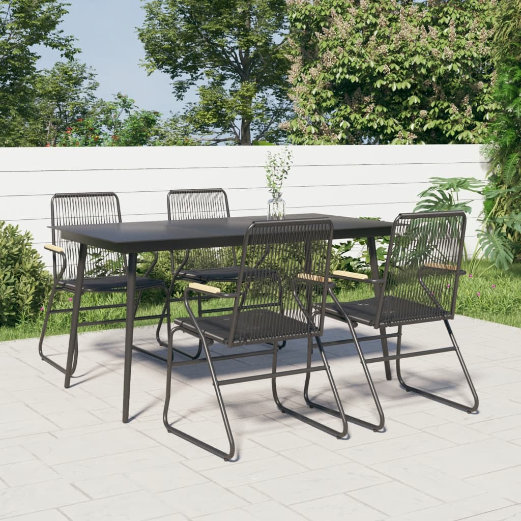 vidaXL Patio Dining Set Conversation Set with Coffee Table Black PVC Rattan-5