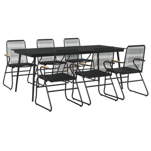 vidaXL 7 Piece Patio Dining Set Black PVC Rattan-9