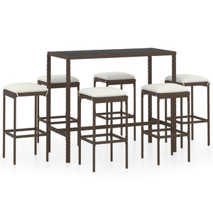 vidaXL Patio Bar Set Patio Bar Table and Stools with Cushions Poly Rattan-68