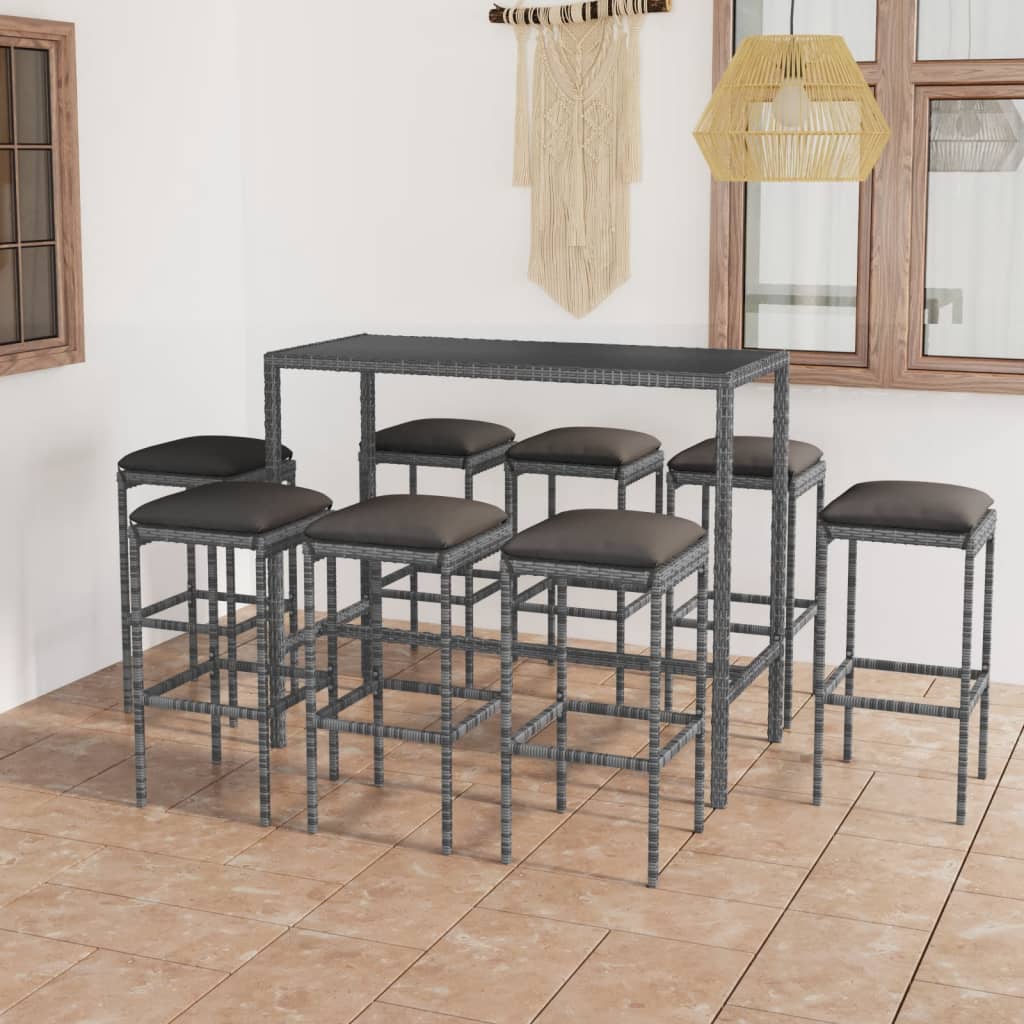 vidaXL Patio Bar Set Patio Bar Table and Stools with Cushions Poly Rattan-13