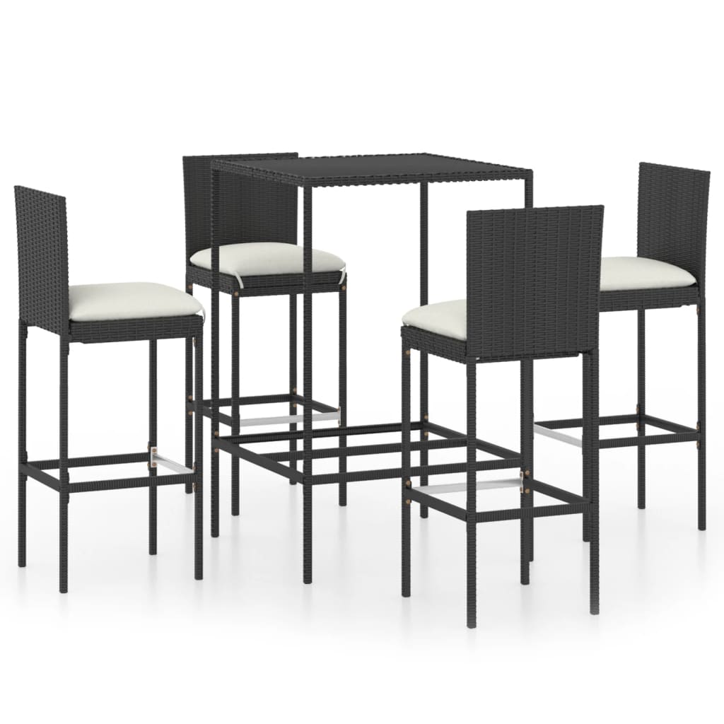 vidaXL Patio Bar Set Patio Bar Table and Stools with Cushions Poly Rattan-46