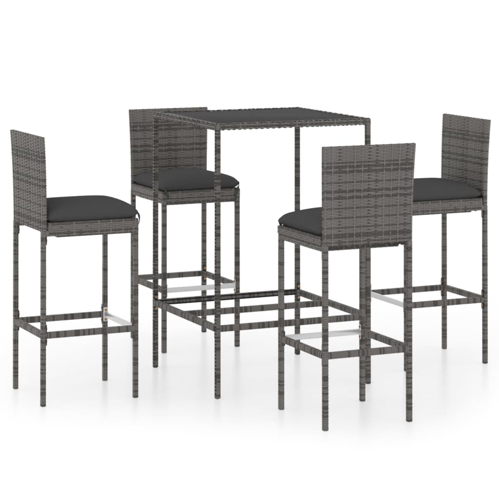 vidaXL Patio Bar Set Patio Bar Table and Stools with Cushions Poly Rattan-67