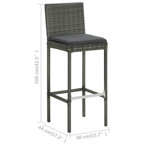 vidaXL Patio Bar Set Patio Bar Table and Stools with Cushions Poly Rattan-47