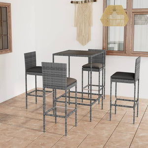 vidaXL Patio Bar Set Patio Bar Table and Stools with Cushions Poly Rattan-51