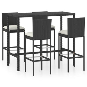 vidaXL Patio Bar Set Patio Bar Table and Stools with Cushions Poly Rattan-14