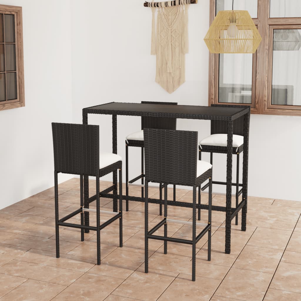 vidaXL Patio Bar Set Patio Bar Table and Stools with Cushions Poly Rattan-58