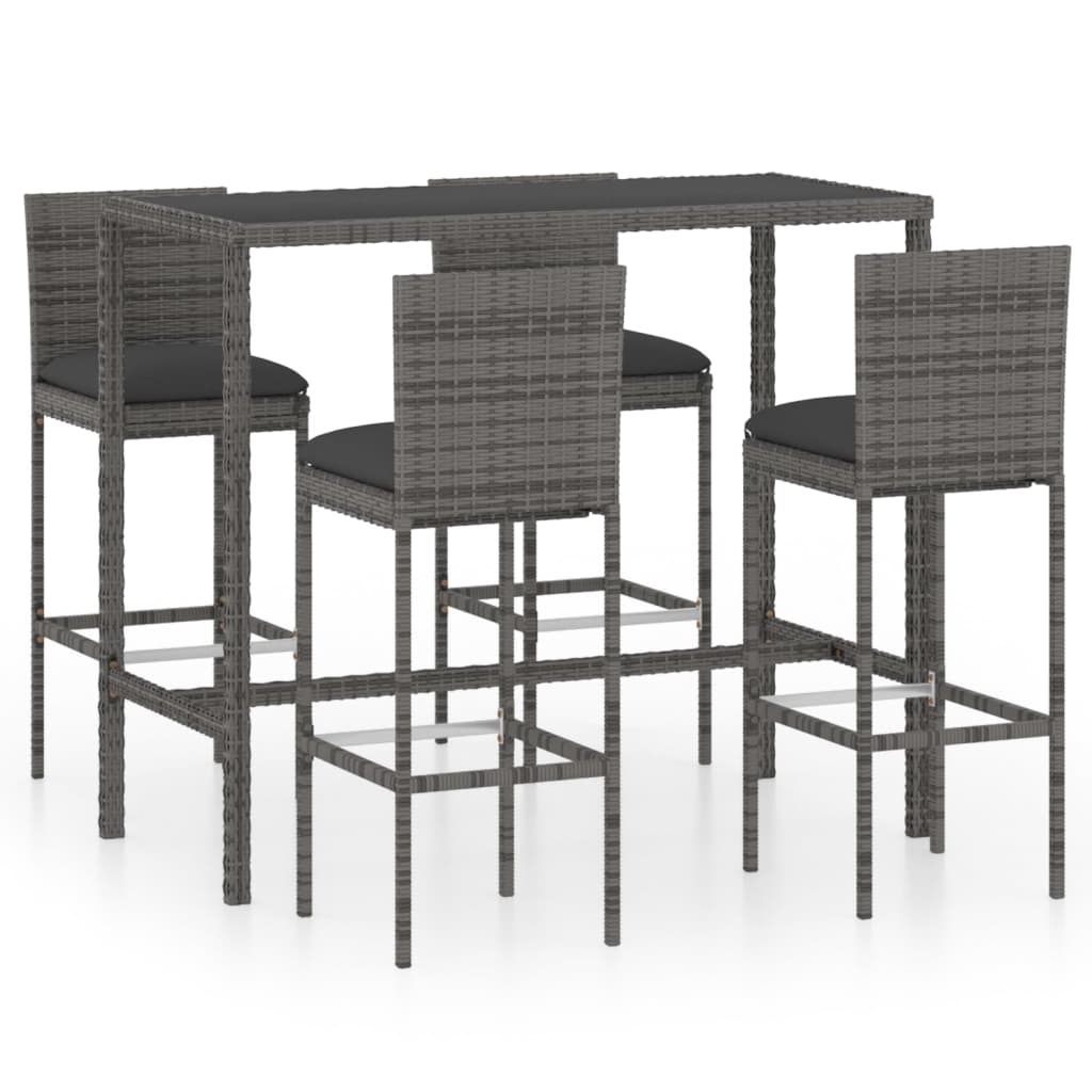 vidaXL Patio Bar Set Patio Bar Table and Stools with Cushions Poly Rattan-28