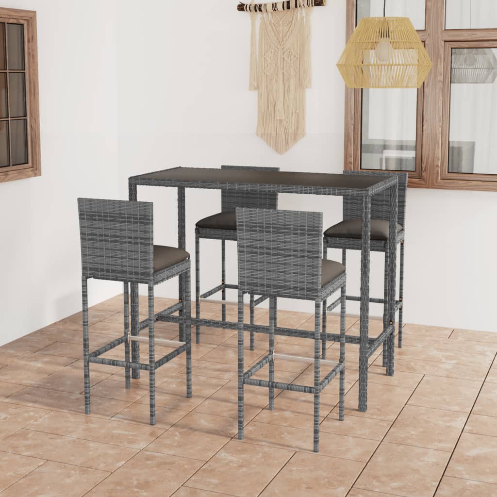 vidaXL Patio Bar Set Patio Bar Table and Stools with Cushions Poly Rattan-65