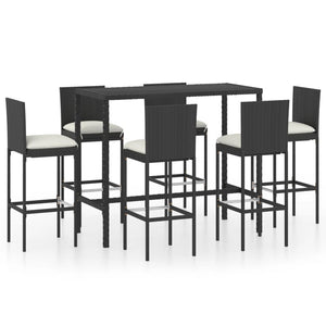 vidaXL Patio Bar Set Patio Bar Table and Stools with Cushions Poly Rattan-49