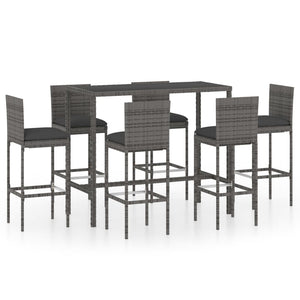 vidaXL Patio Bar Set Patio Bar Table and Stools with Cushions Poly Rattan-2