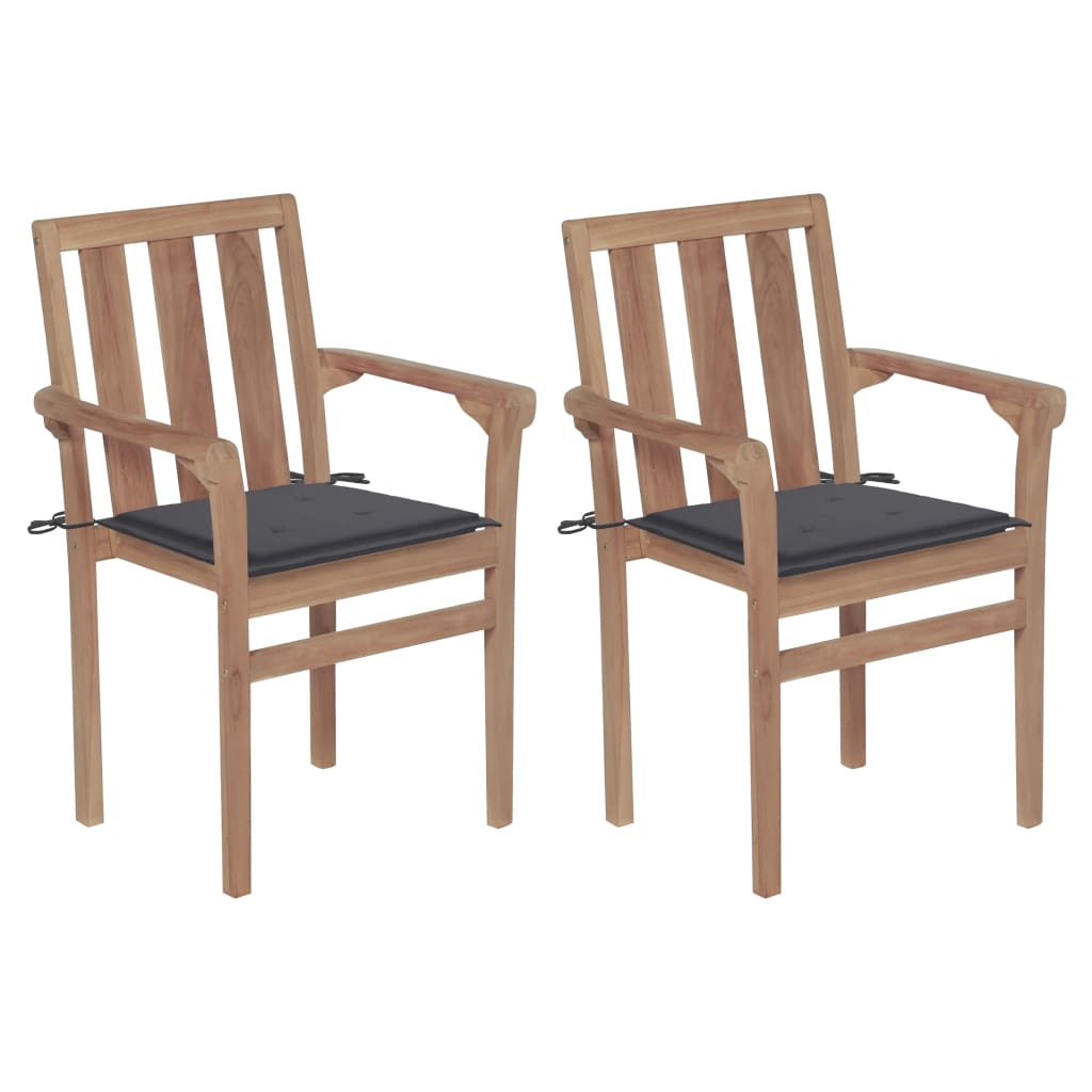 vidaXL 2/4/6/8x Solid Wood Teak Stackable Patio Chair & Cushions Multi Colors-13