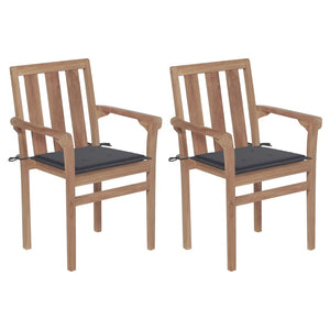 vidaXL 2/4/6/8x Solid Wood Teak Stackable Patio Chair & Cushions Multi Colors-13