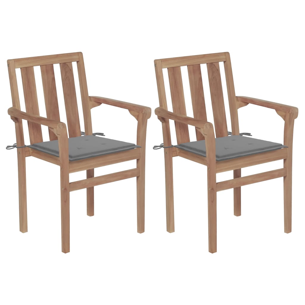 vidaXL 2/4/6/8x Solid Wood Teak Stackable Patio Chair & Cushions Multi Colors-3