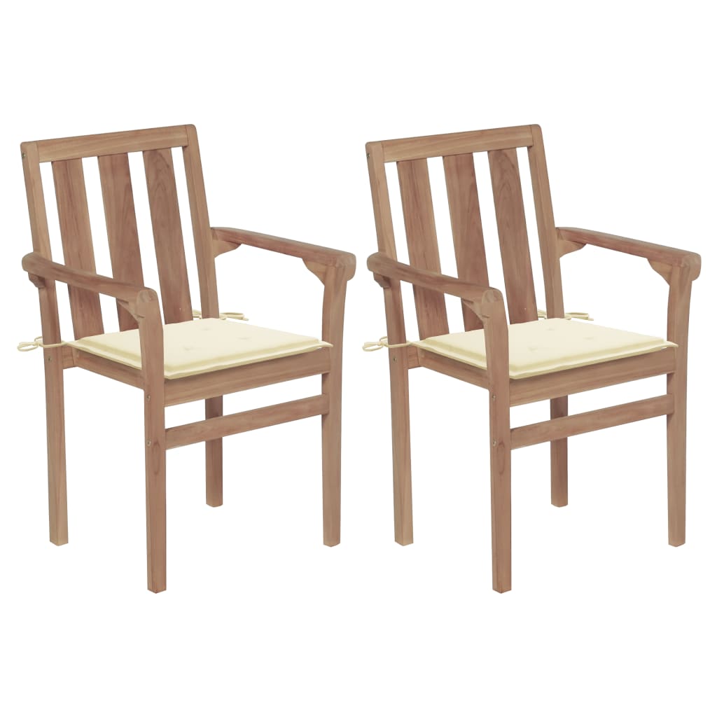 vidaXL 2/4/6/8x Solid Wood Teak Stackable Patio Chair & Cushions Multi Colors-20