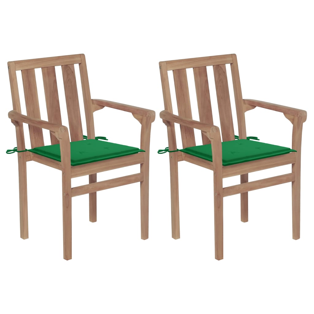 vidaXL 2/4/6/8x Solid Wood Teak Stackable Patio Chair & Cushions Multi Colors-11