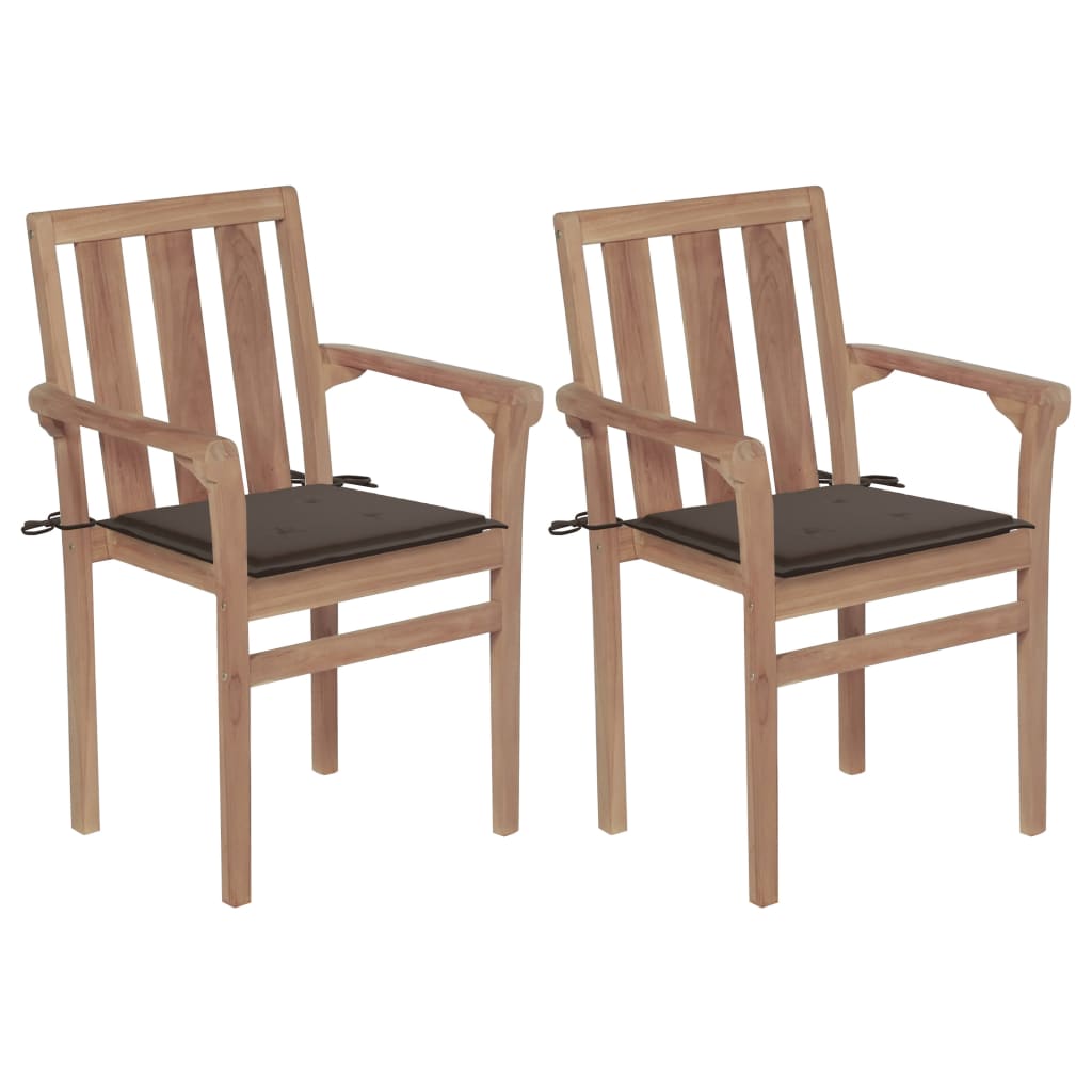 vidaXL 2/4/6/8x Solid Wood Teak Stackable Patio Chair & Cushions Multi Colors-15