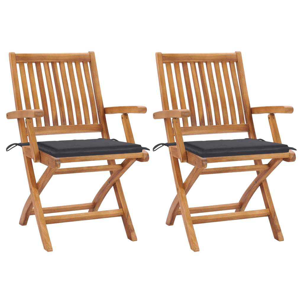 vidaXL Patio Chairs 2 pcs with Anthracite Cushions Solid Teak Wood-54