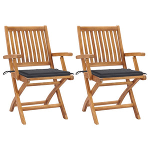 vidaXL Patio Chairs 2 pcs with Anthracite Cushions Solid Teak Wood-54